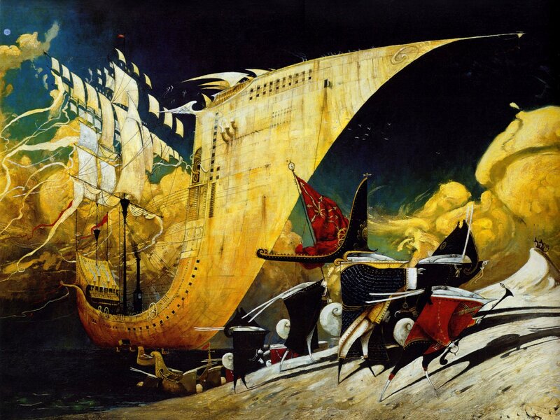 Sailing Ship in Storm — Yellow