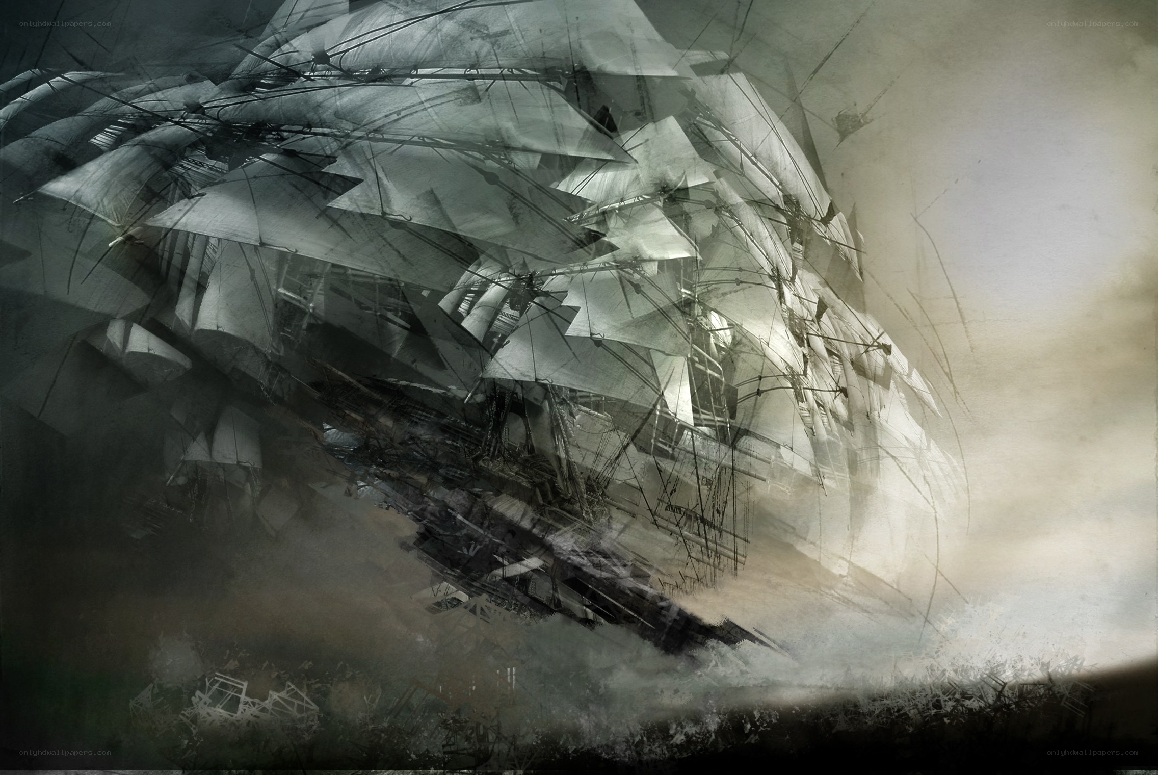 Sailing ship in storm