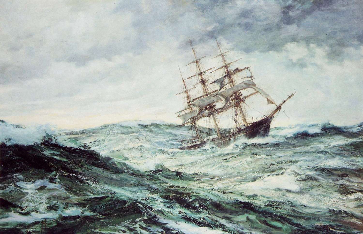 Sailing ship in stormy sea