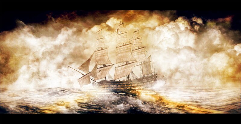 Sailing ship in stormy sea