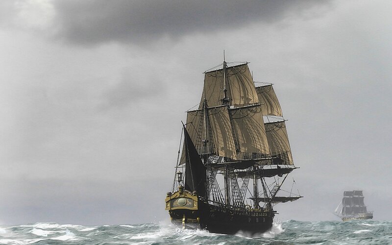 Sailing ship in stormy sea