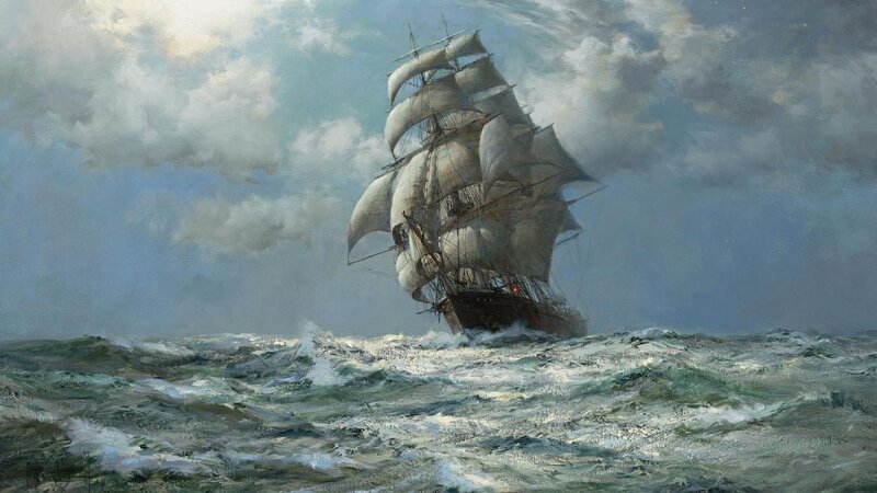Sailing ship in stormy sea