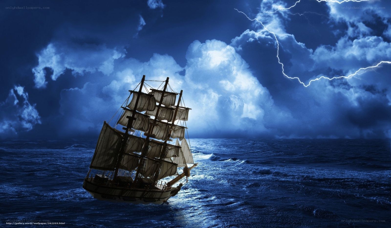 Sailing ship in stormy sea