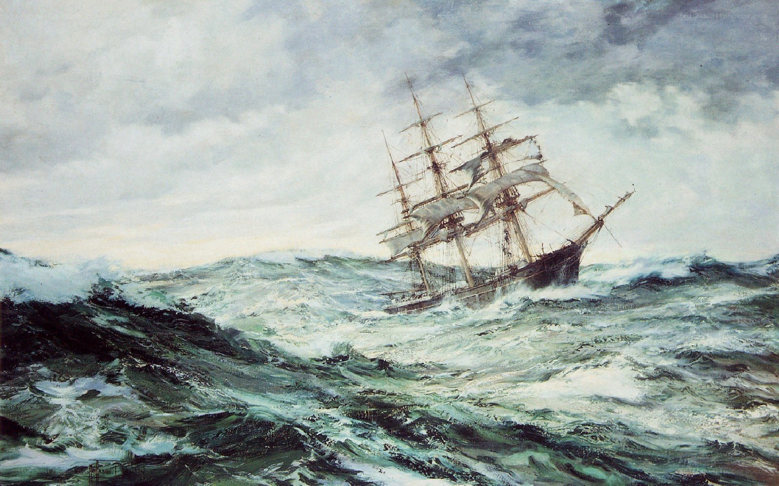 Sailing ship in stormy sea