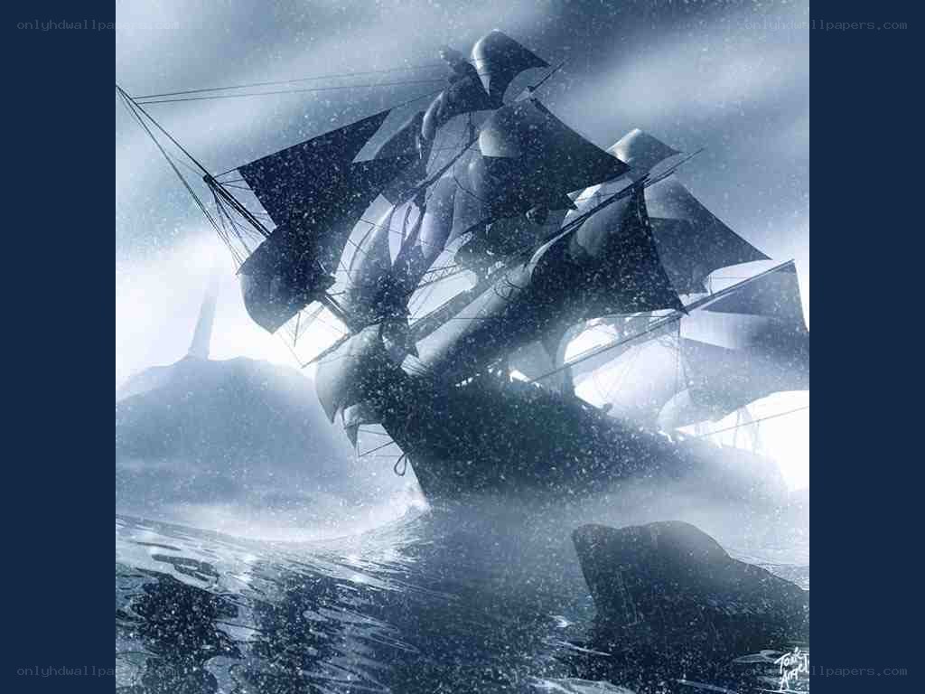 sailing ship in stormy sea