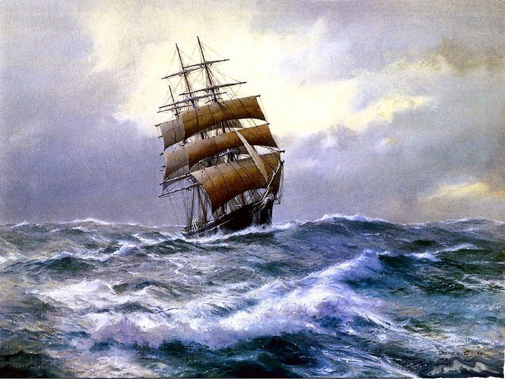 Sailing ship in stormy sea
