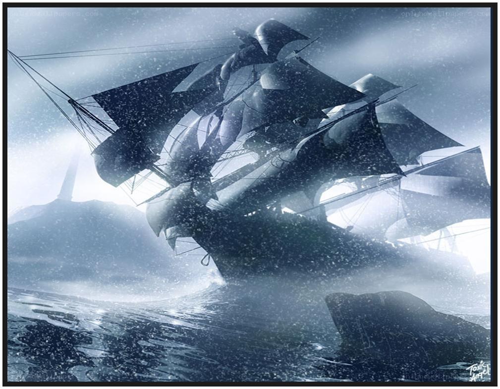 Sailing ship in stormy sea