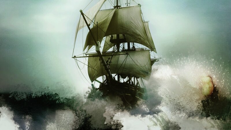 sailing ship in stormy sea