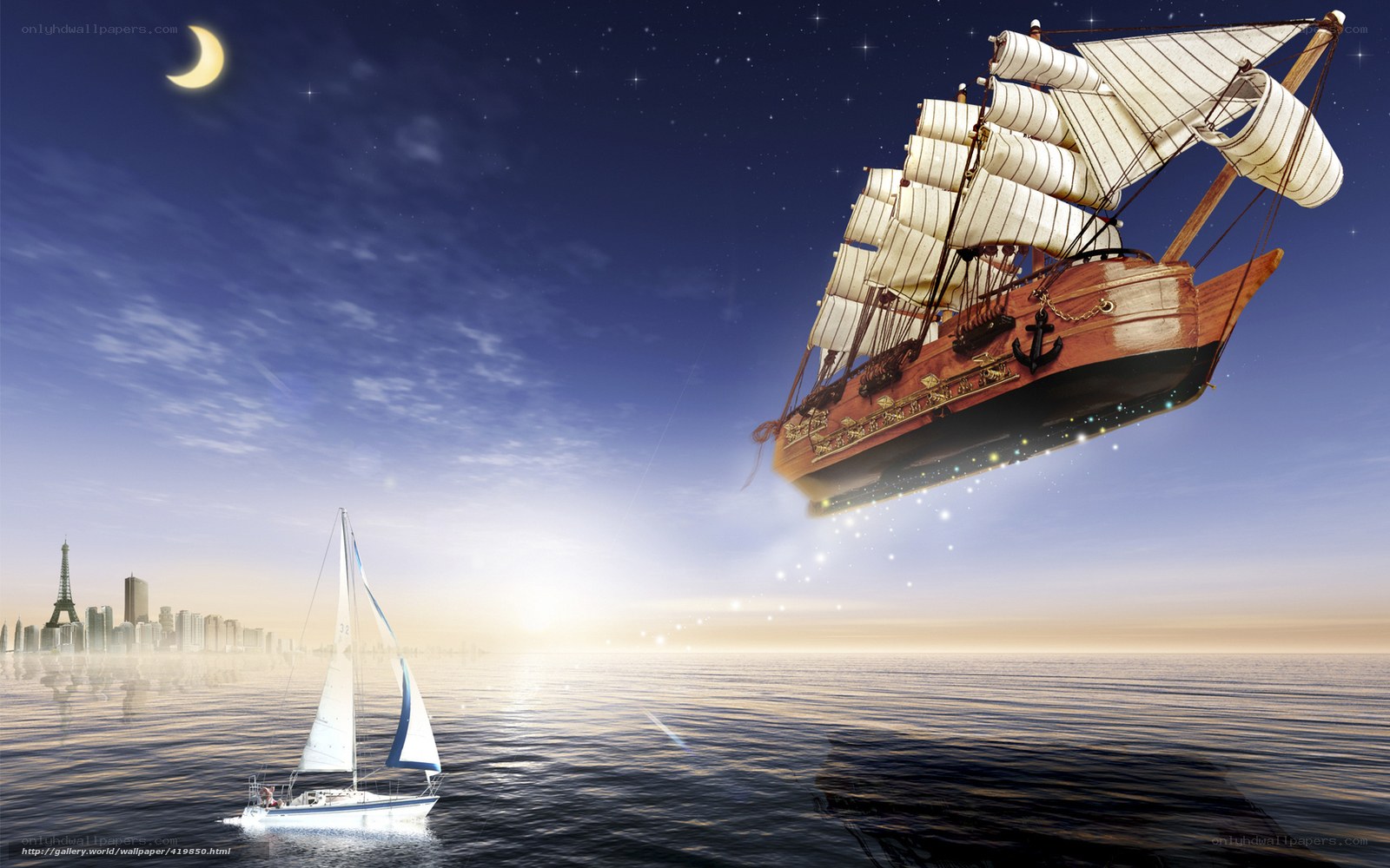 Sailing ship in the sky