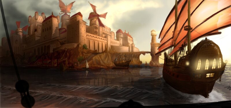 Sailing Ship Near Castle — Brown