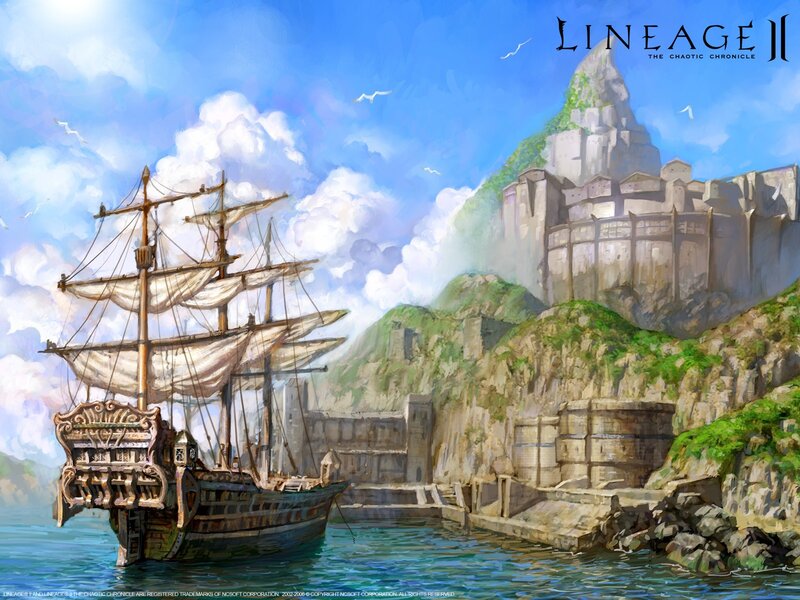Sailing ship near coastal fortress