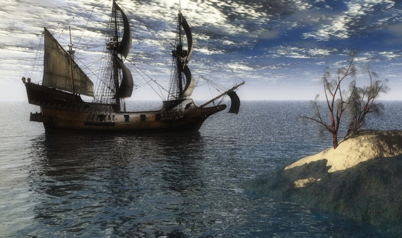 Sailing Ship Near Island