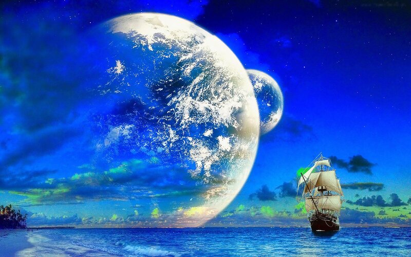 Sailing Ship Near Planet