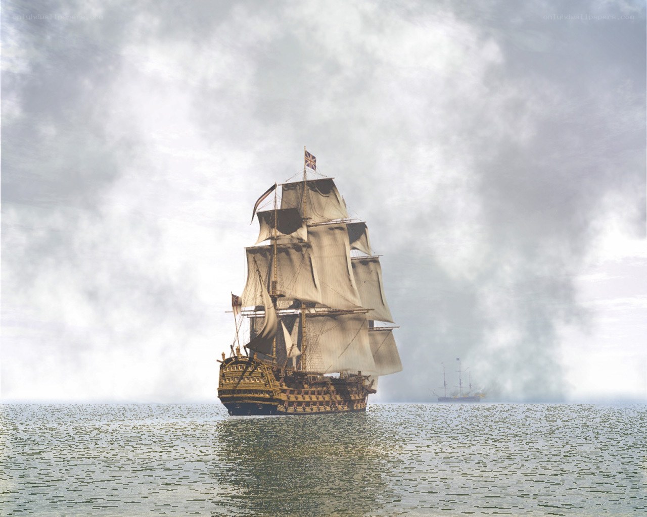 Sailing ship on calm sea
