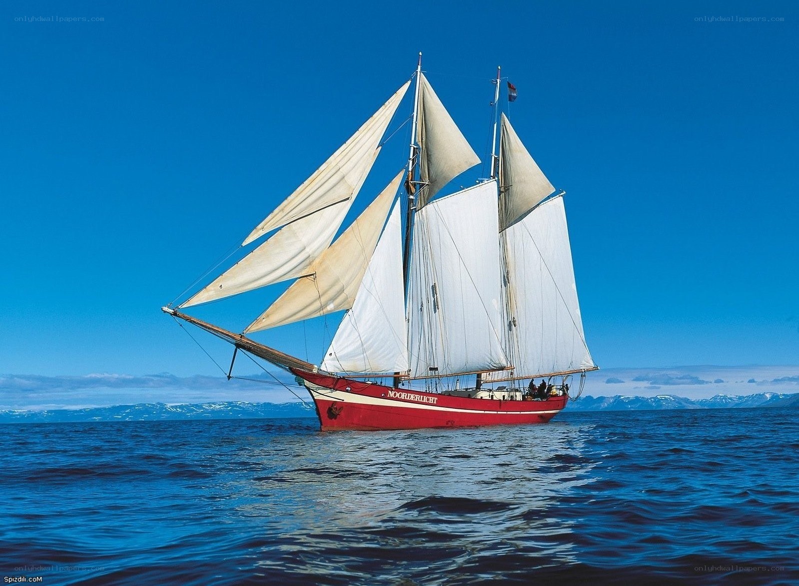 Sailing ship on calm sea