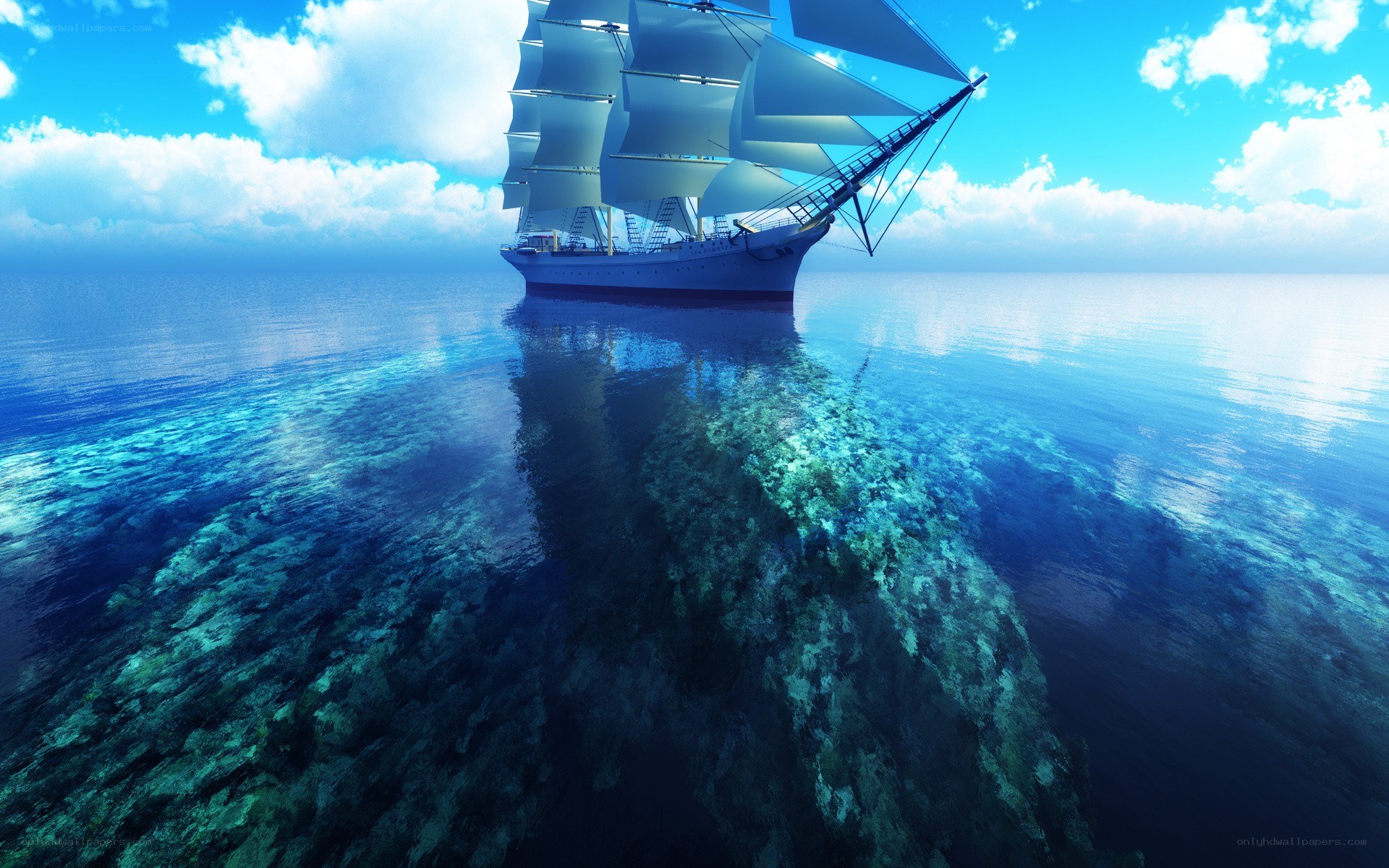 Sailing ship on calm sea