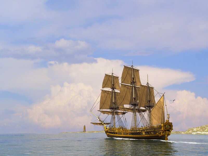 Sailing ship on calm sea