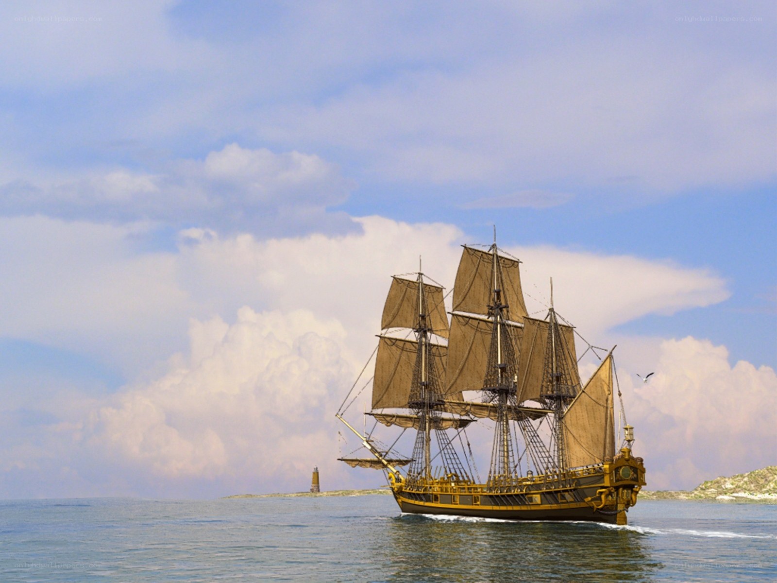 Sailing ship on calm sea