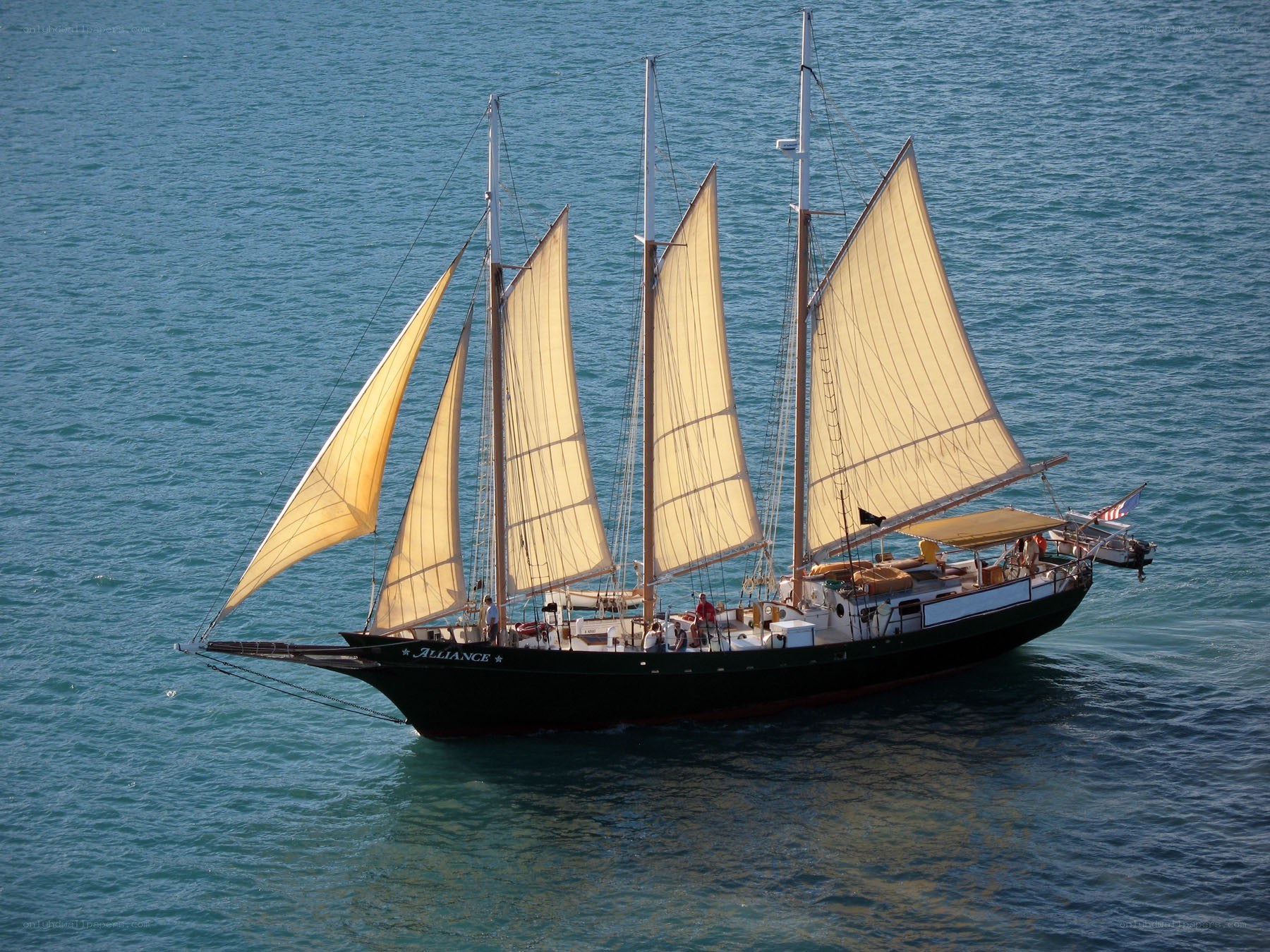 Sailing ship on calm water