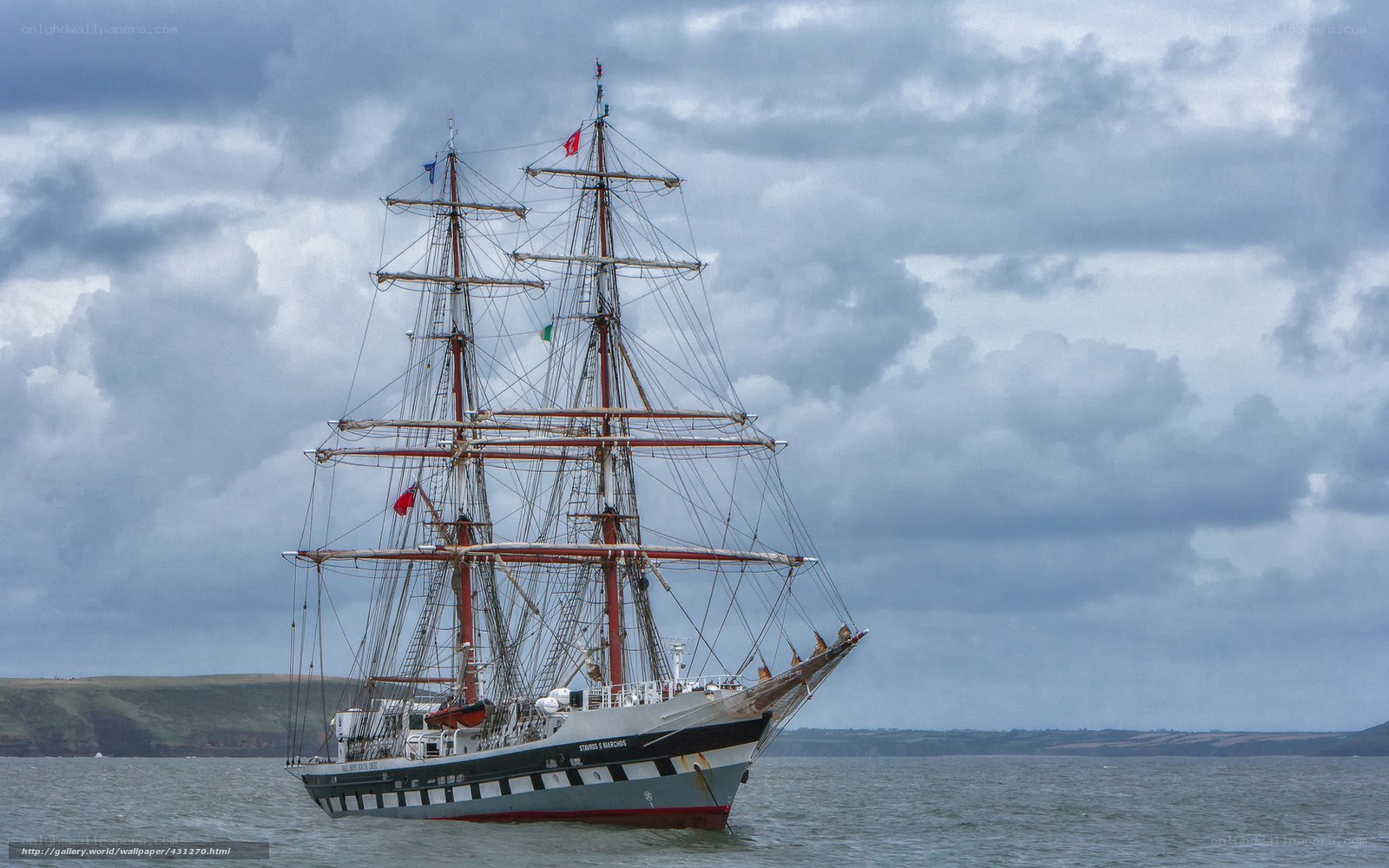 Sailing ship on cloudy day
