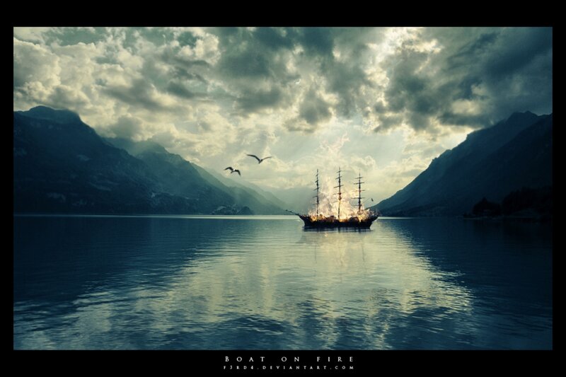 Sailing Ship on Fire