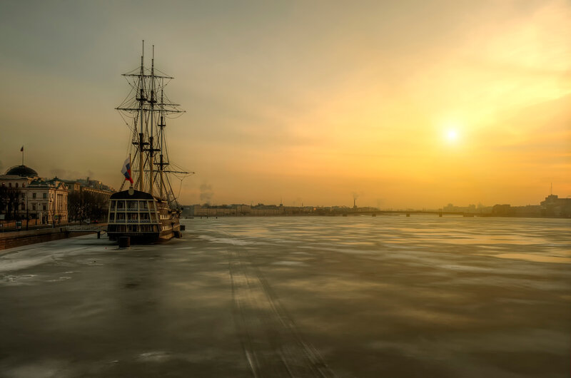 Sailing Ship on Frozen River
