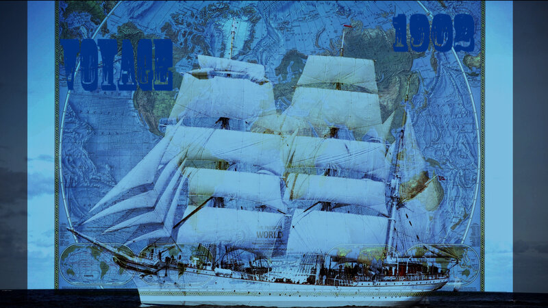 Sailing Ship on Map — Blue