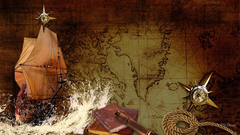 Sailing Ship on Map — Brown, Adventurous