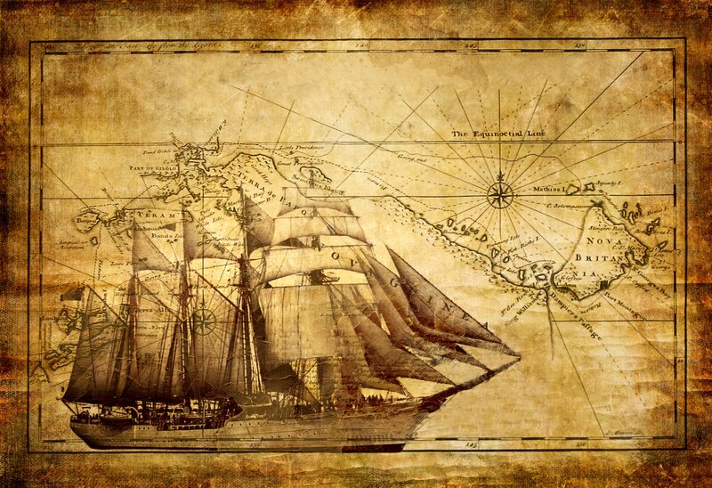 Sailing Ship on Map — Brown