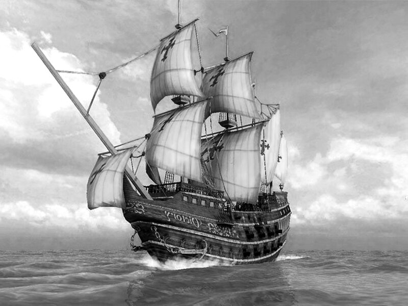 Sailing Ship on Ocean — Black