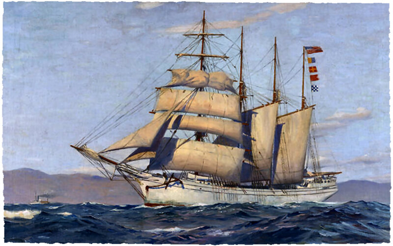 Sailing Ship on Ocean — Blue, Calm