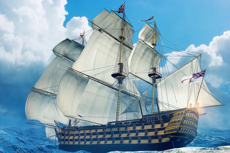 Sailing Ship on Ocean — Blue, Dramatic, Afternoon, Digital Art