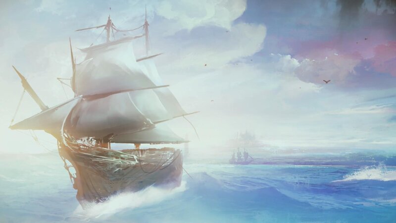 Sailing Ship on Ocean — Blue, Dramatic, Sunset