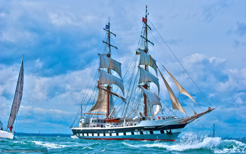 Sailing Ship on Ocean — Blue, Dynamic