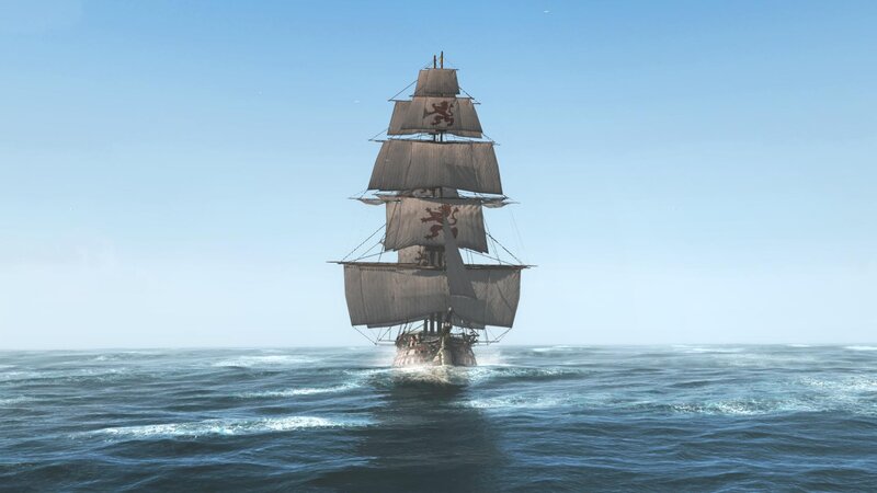 Sailing Ship on Ocean — Blue, Serene, Afternoon, 3d Render, Sky, Sails