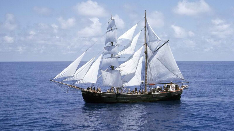 Sailing Ship on Ocean — Blue, Serene, Afternoon, Photograph, Sailors