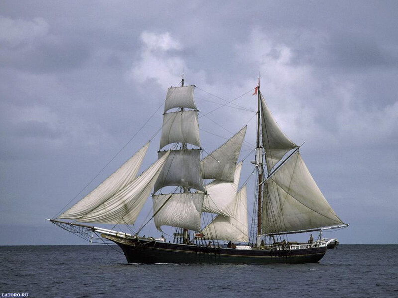 Sailing Ship on Ocean — Gray, Dramatic, Photograph