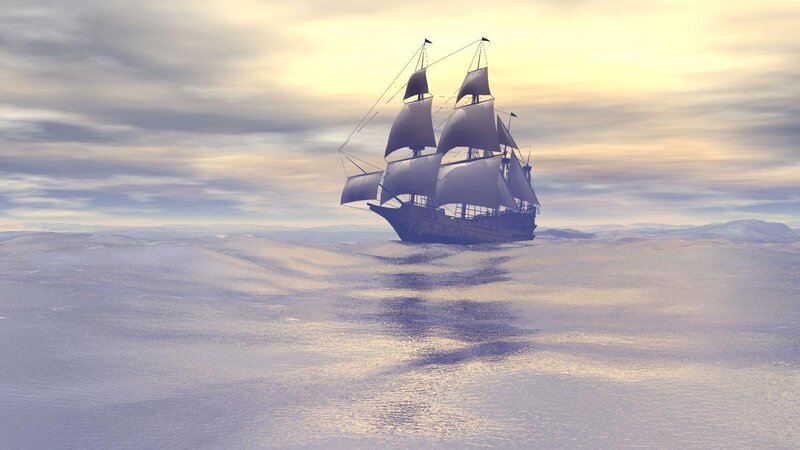 Sailing Ship on Ocean — Gray