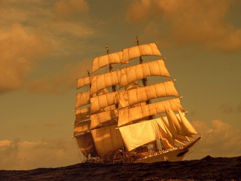 Sailing Ship on Ocean — Orange