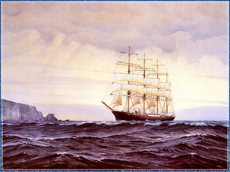 Sailing Ship on Ocean — Purple, Dramatic