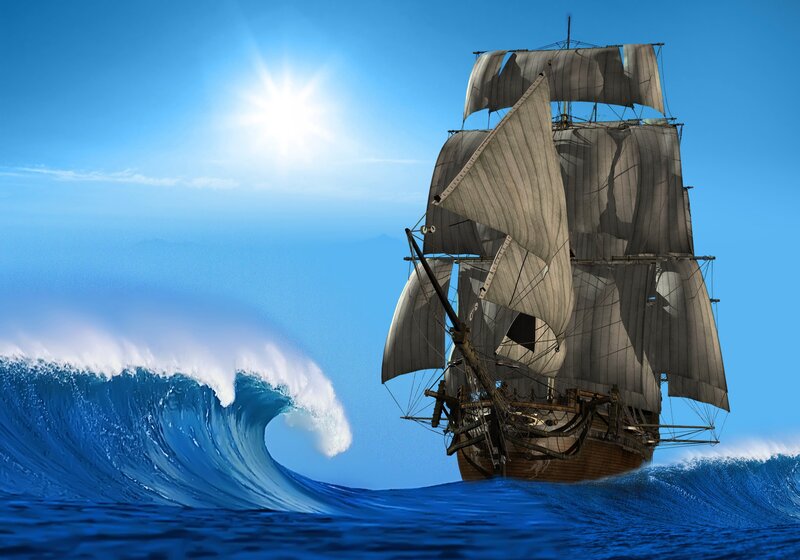 Sailing Ship on Ocean Wave