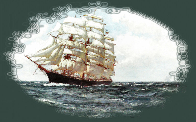 Sailing Ship on Ocean — White, Dramatic