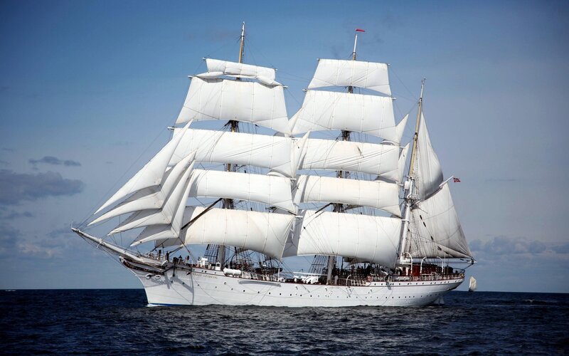 Sailing Ship on Ocean — White, Serene, Afternoon
