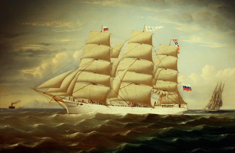 Sailing Ship on Ocean — White