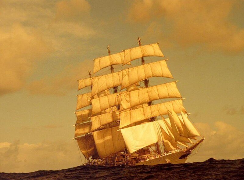 Sailing Ship on Ocean — Yellow, Dramatic