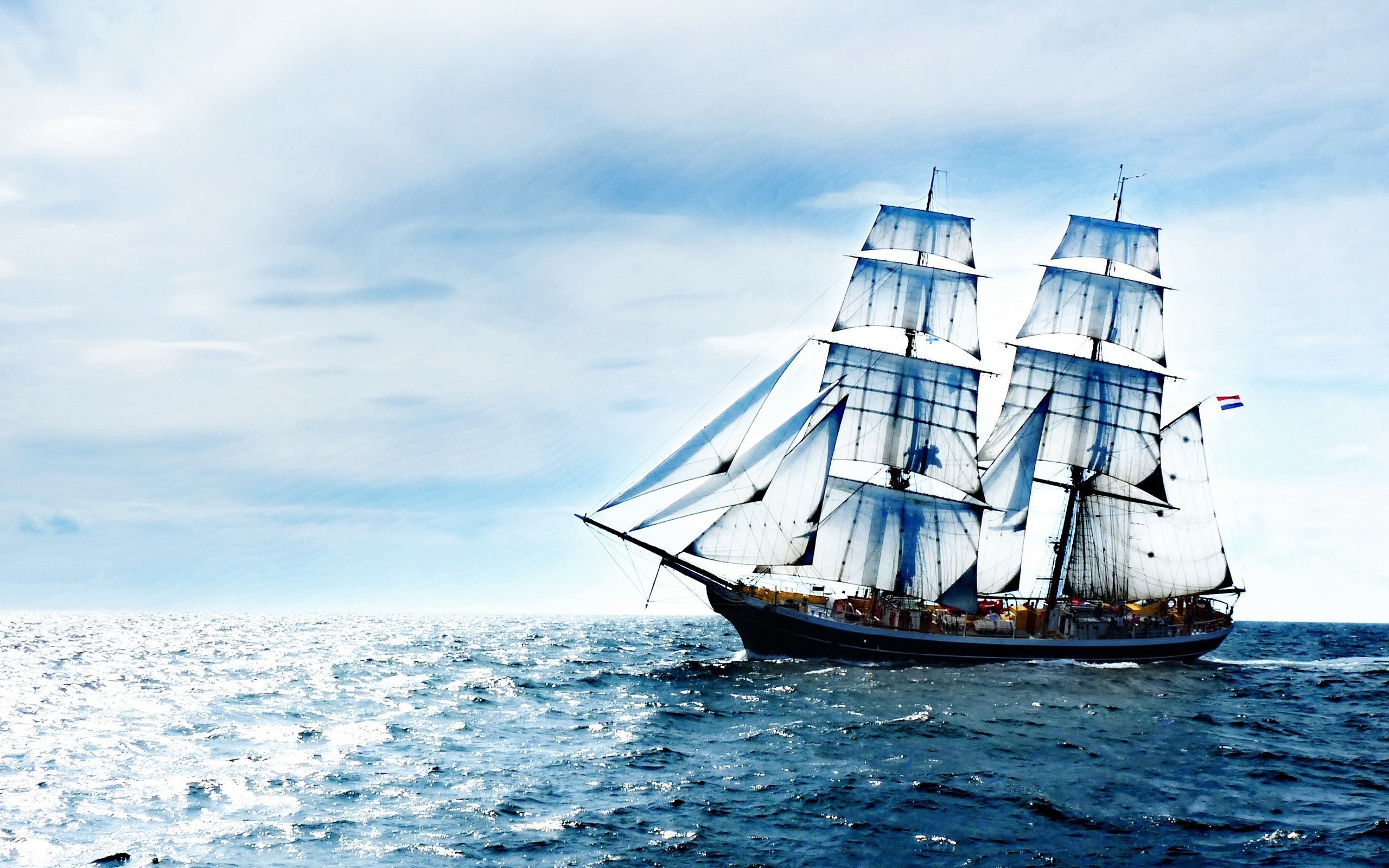 Sailing ship on open sea