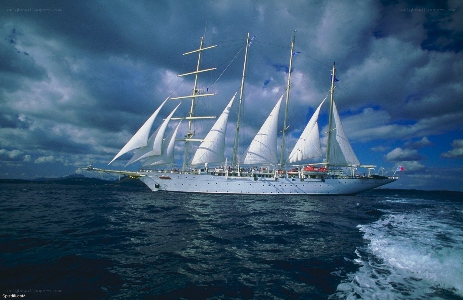 Sailing ship on open sea
