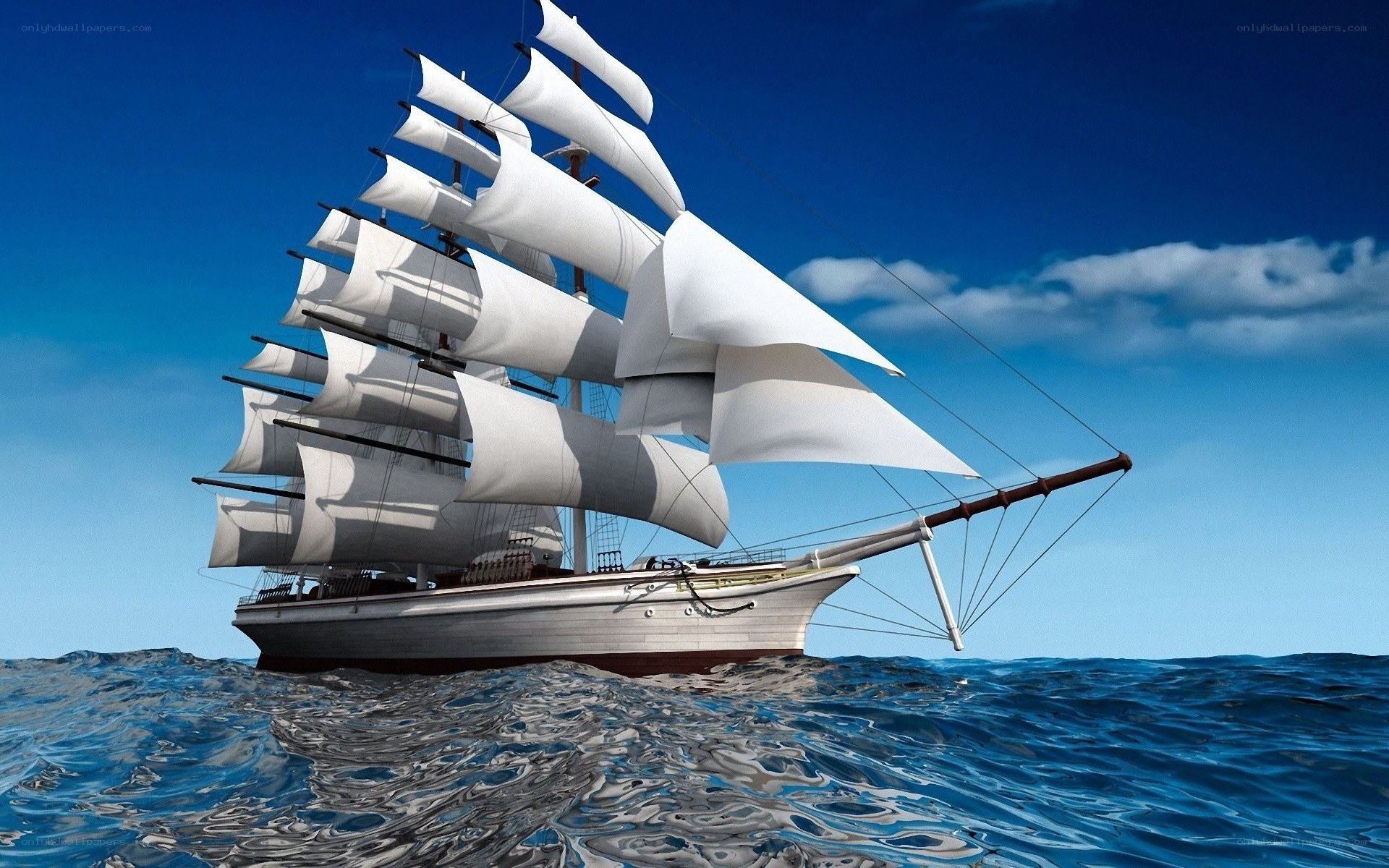 Sailing ship on open sea
