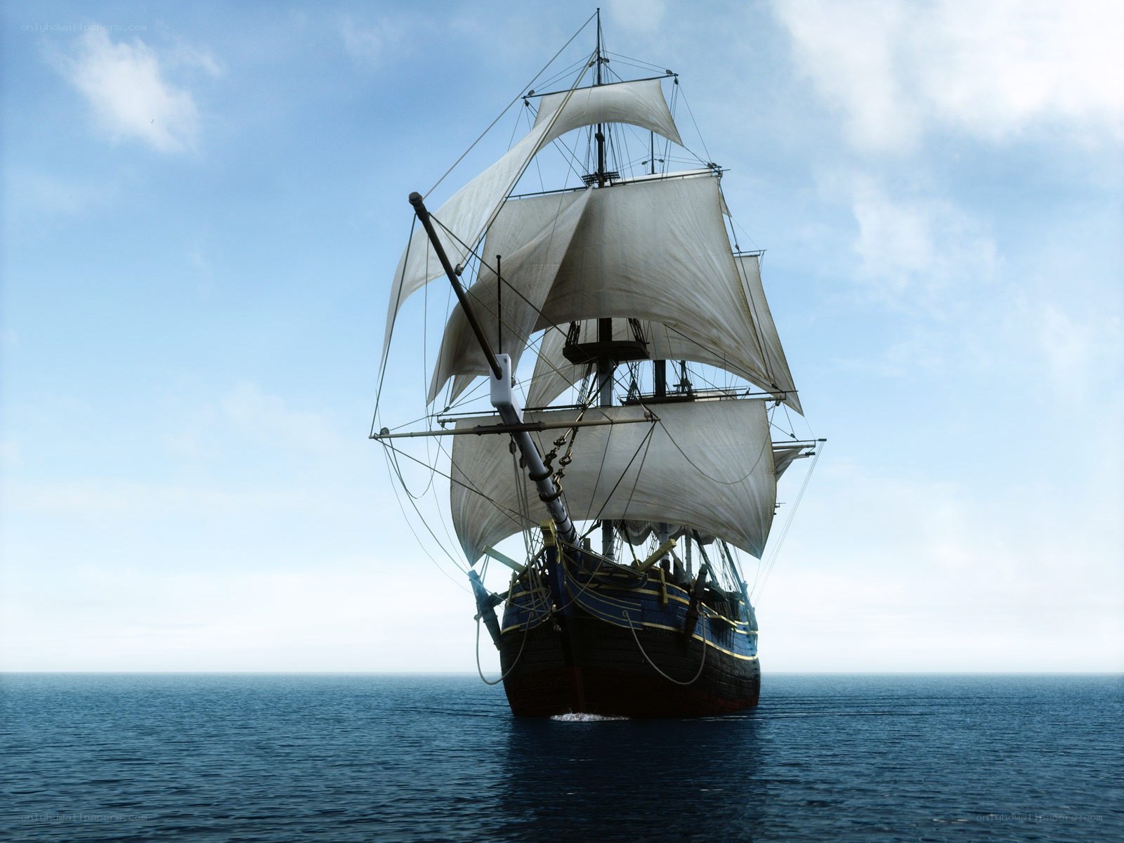 Sailing ship on open sea