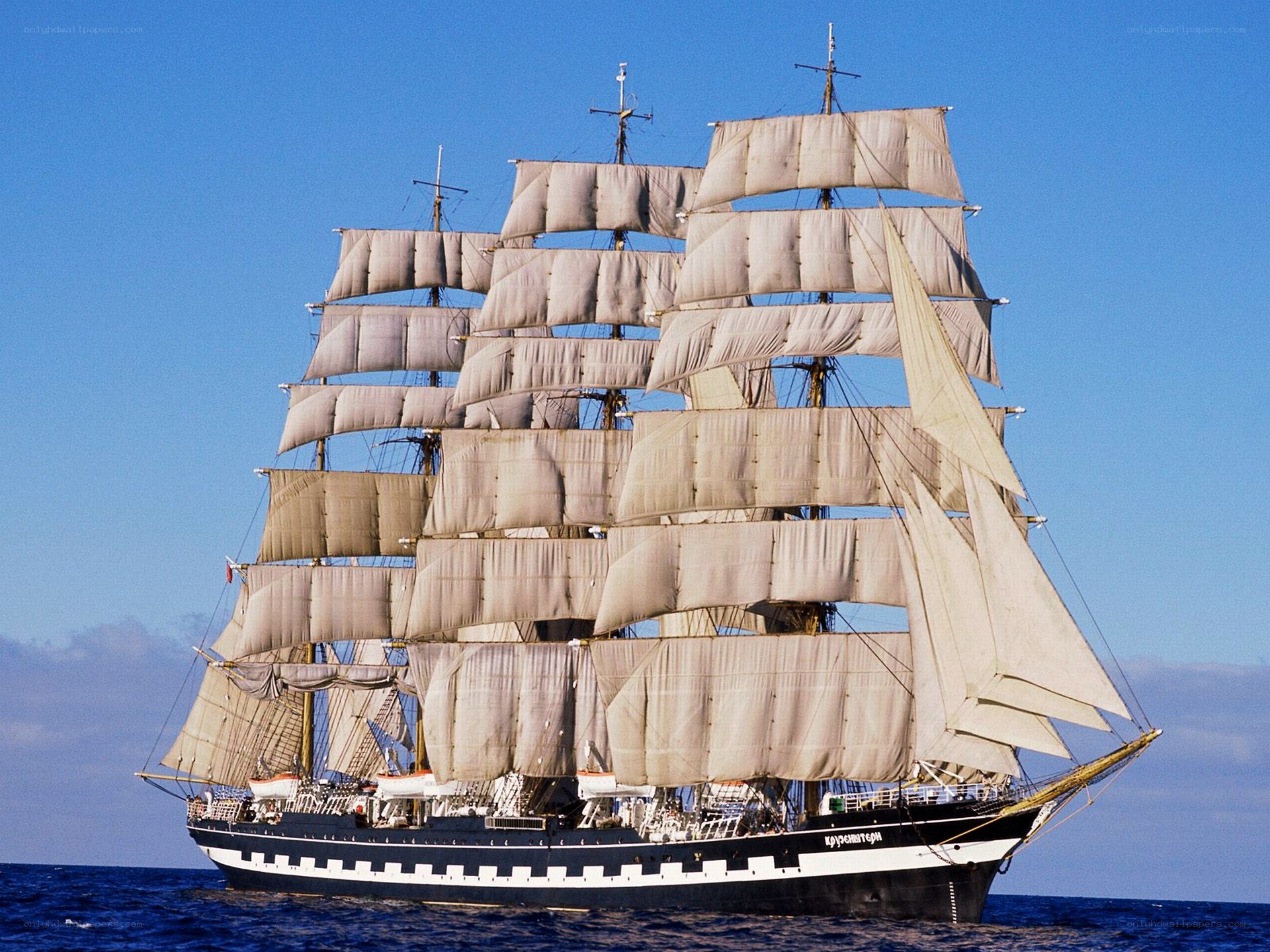 Sailing ship on open sea
